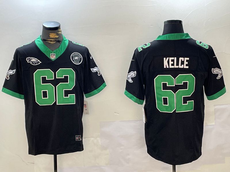 Men Philadelphia Eagles #62 Kelce Black Three generation 2024 Nike Limited NFL Jersey style 4